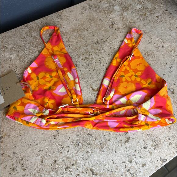 Stone Fox Daya Lei Lei Bikini Top XL Orange Floral Strappy Swimsuit Bathing NWT - Picture 4 of 4